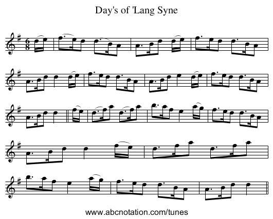 Day's of 'Lang Syne - staff notation