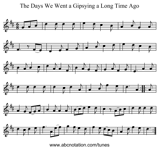 Days We Went a Gipsying a Long Time Ago, The - staff notation