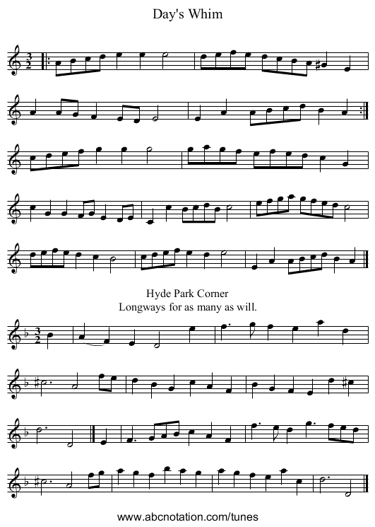 Day's Whim - staff notation