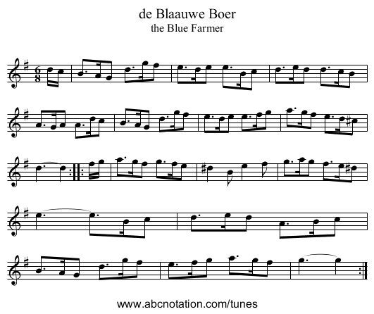 de Blaauwe Boer - staff notation
