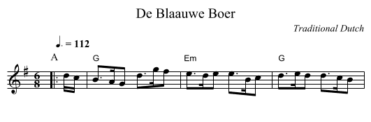 De Blaauwe Boer - staff notation