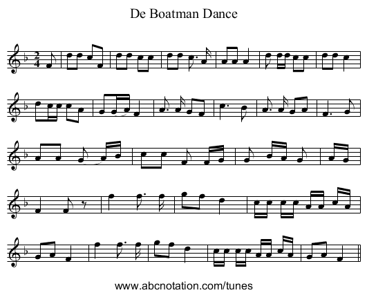 De Boatman Dance - staff notation