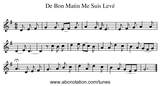 De Bon Matin Me Suis Levé - staff notation