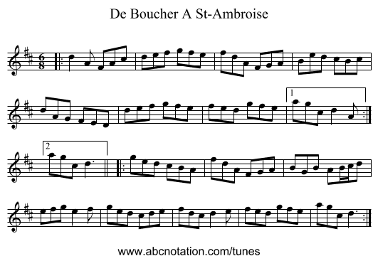 De Boucher A St-Ambroise - staff notation