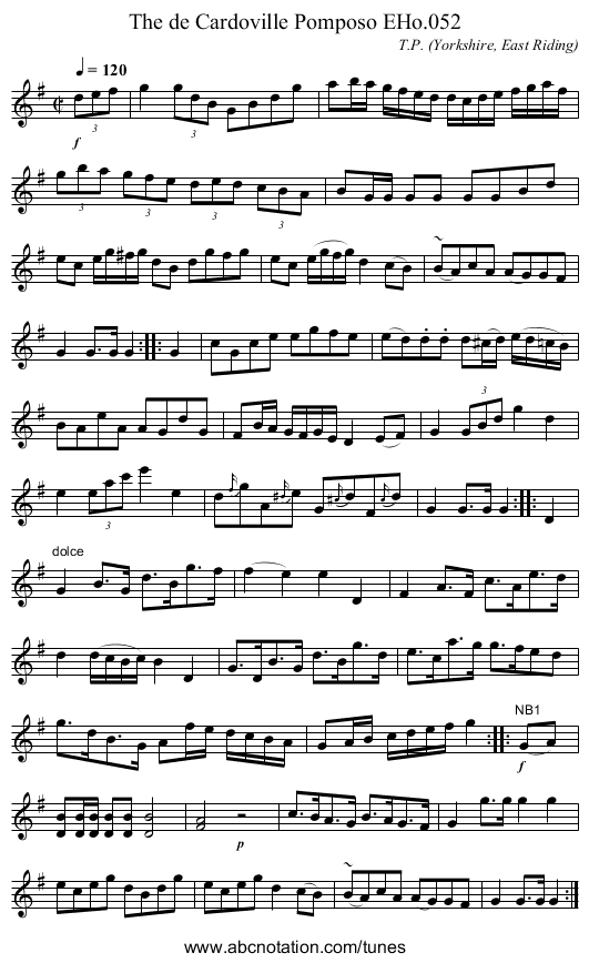 de Cardoville Pomposo EHo.052, The - staff notation