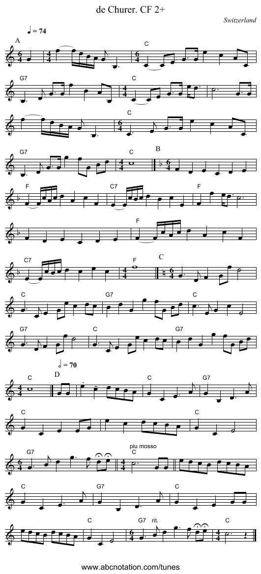 de Churer. CF 2+ - staff notation