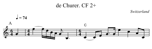 de Churer. CF 2+ - staff notation