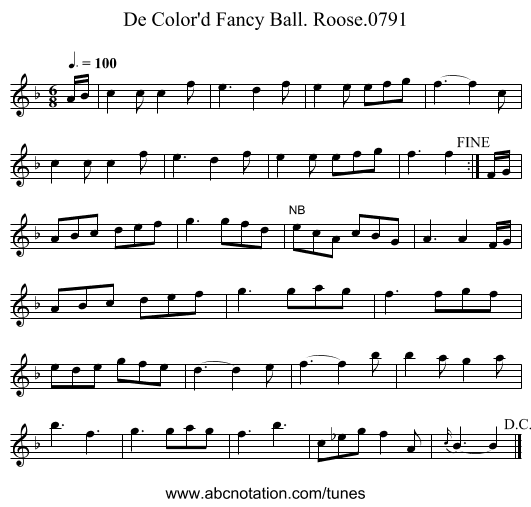 De Color'd Fancy Ball. Roose.0791 - staff notation