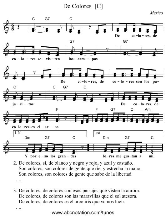 De Colores  [C] - staff notation