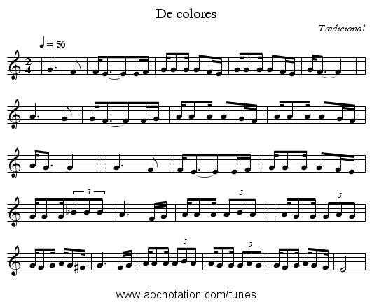 De colores - staff notation