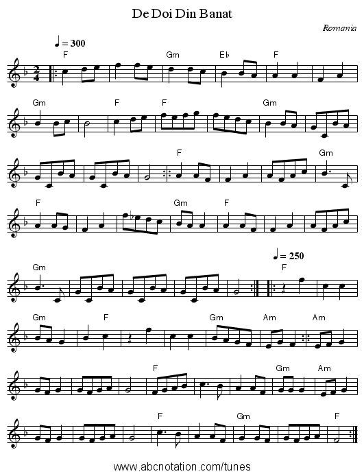 De Doi Din Banat - staff notation
