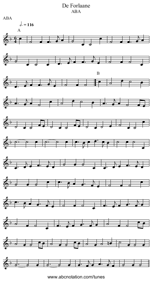 De Forlaane - staff notation