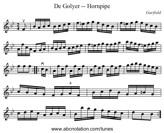 De Golyer -- Hornpipe - staff notation