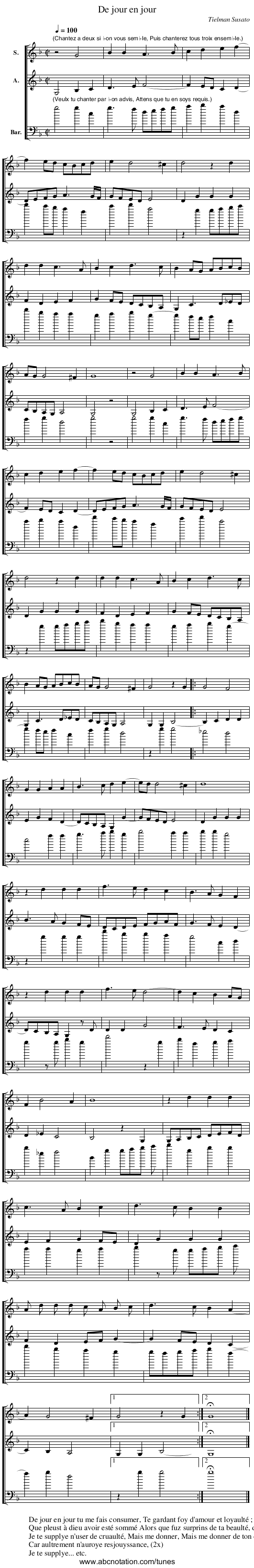 De jour en jour - staff notation