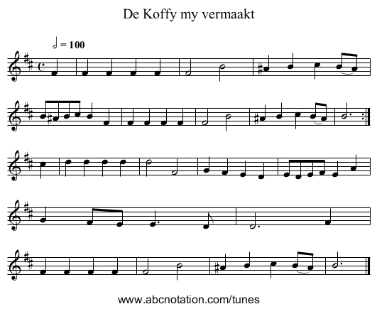 De Koffy my vermaakt - staff notation