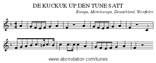 DE KUCKUK UP DEN TUNE SATT - staff notation