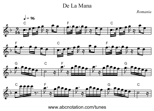 De La Mana - staff notation