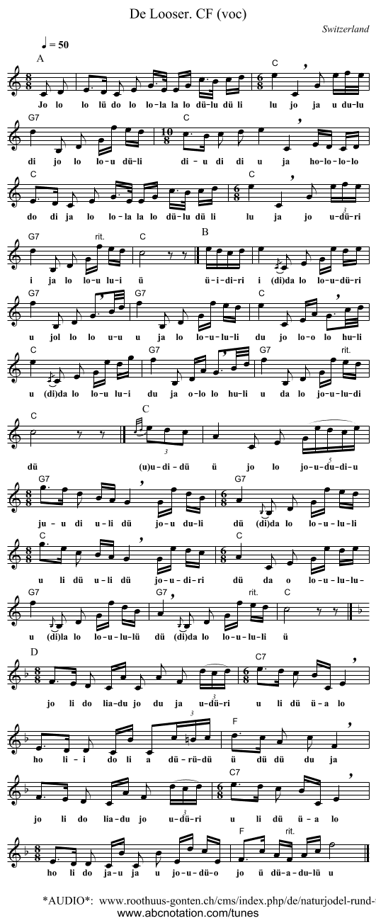 De Looser. CF (voc) - staff notation