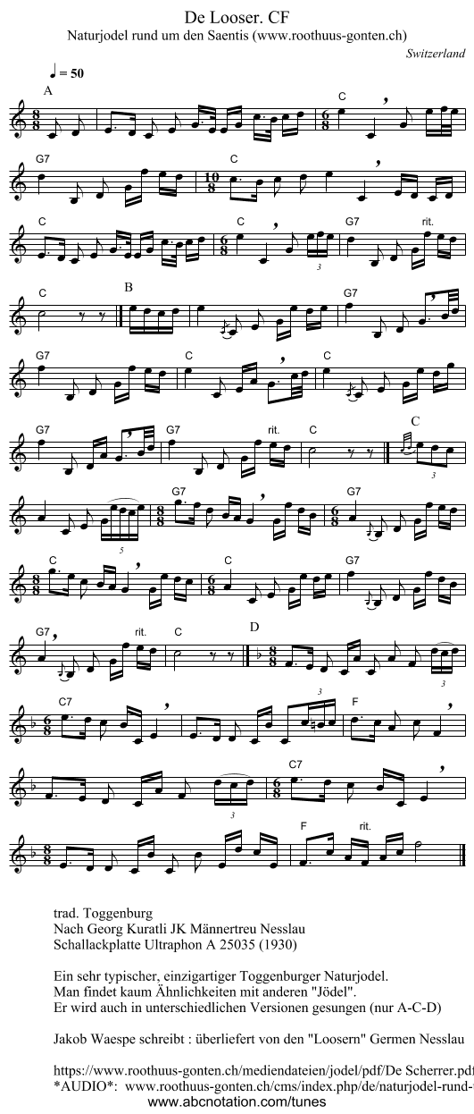 De Looser. CF - staff notation