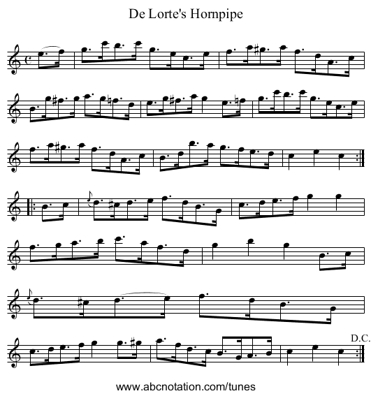 De Lorte's Hornpipe - staff notation