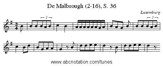 De Malbrough (2-16), S. 36 - staff notation