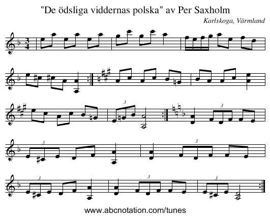 De ödsliga viddernas polska av Per Saxholm - staff notation