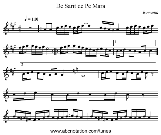 De Sarit de Pe Mara - staff notation