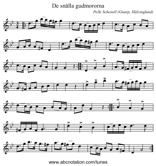 De snälla gudmororna - staff notation