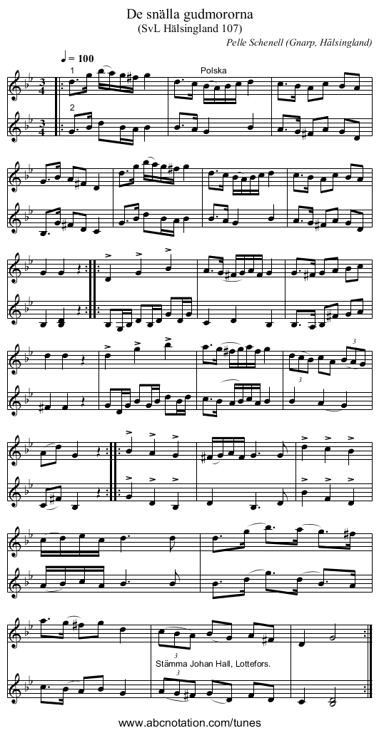 De snälla gudmororna - staff notation