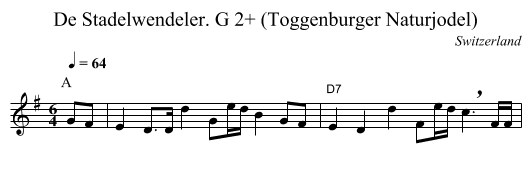 De Stadelwendeler. G 2+ (Toggenburger Naturjodel) - staff notation