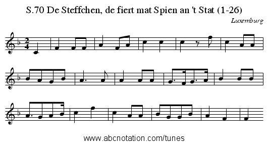 De Steffchen, de fiert mat Spien an 't Stat (1-26), S.70 - staff notation