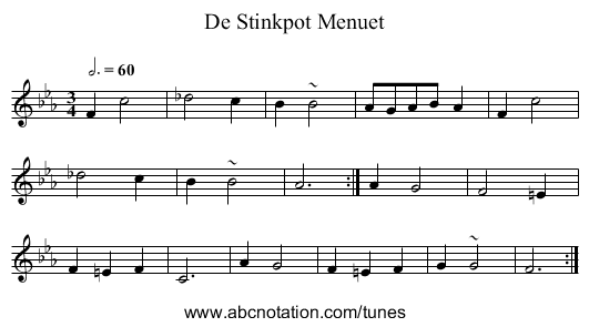 De Stinkpot Menuet - staff notation