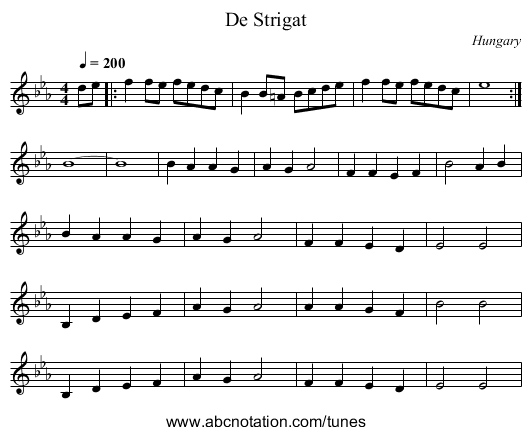 De Strigat - staff notation