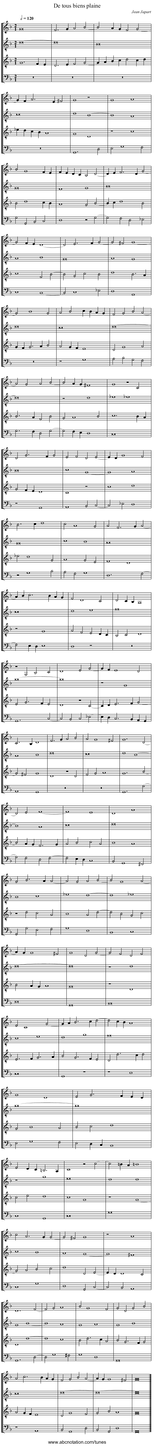 De tous biens plaine - staff notation