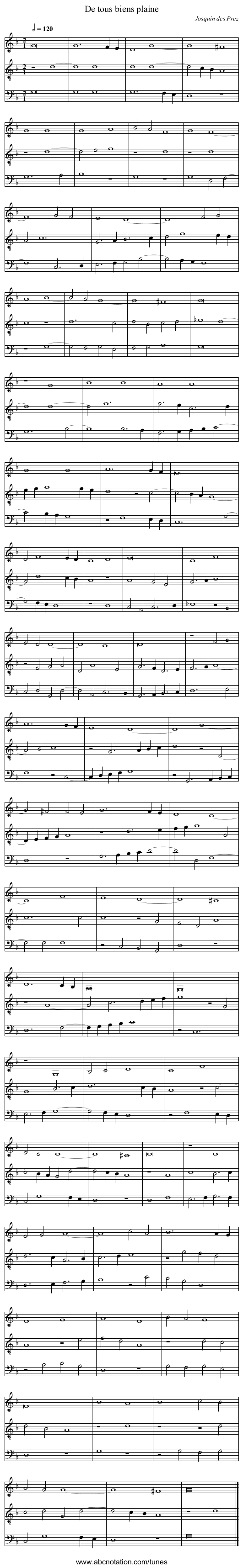 De tous biens plaine - staff notation