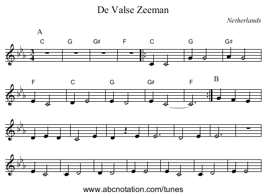 De Valse Zeeman - staff notation