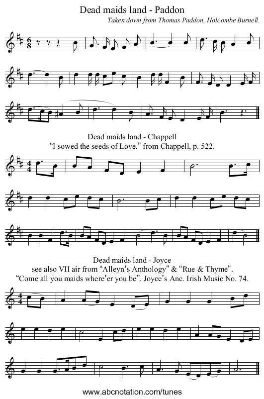 Dead maids land - Paddon - staff notation