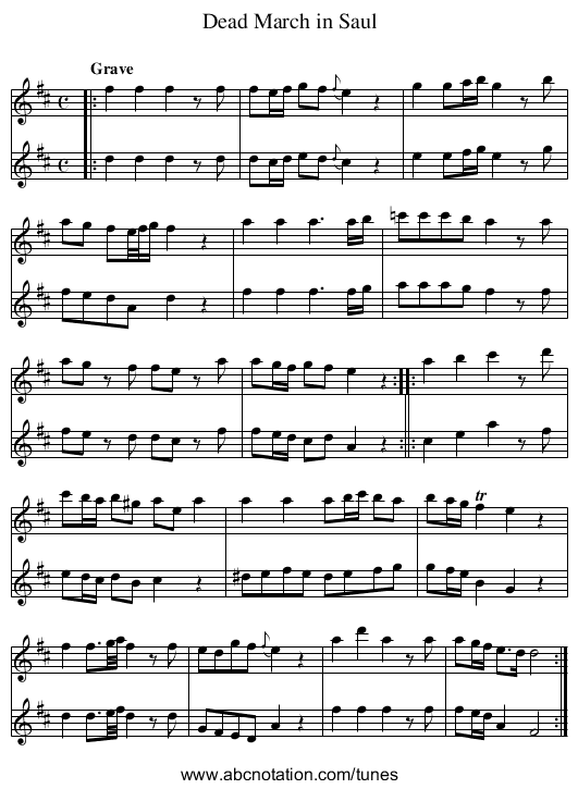 Dead March in Saul - staff notation