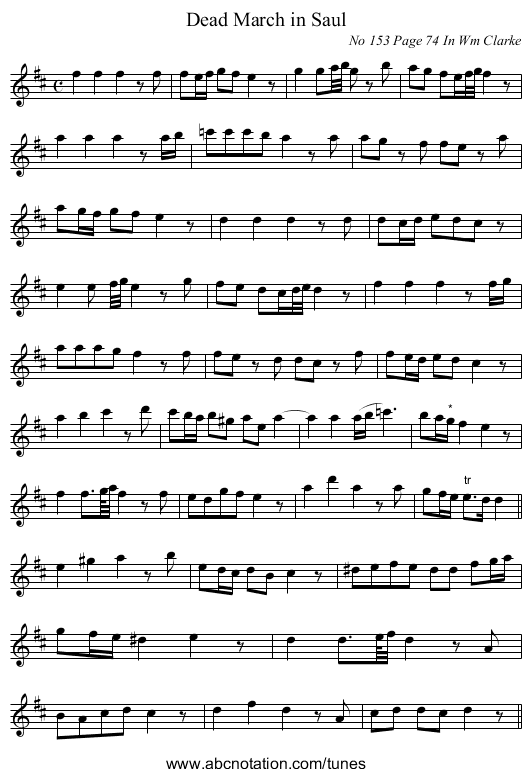 Dead March in Saul - staff notation