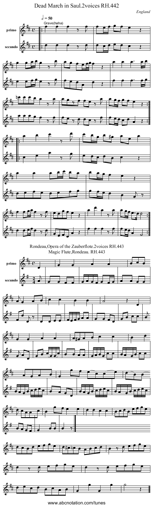 Dead March in Saul.2voices RH.442 - staff notation