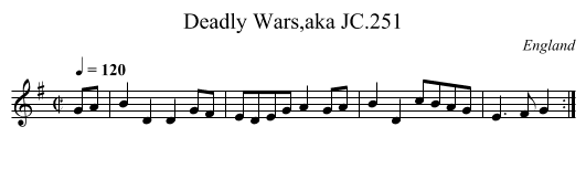 Deadly Wars,aka JC.251 - staff notation