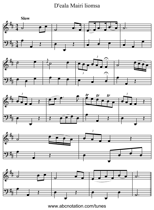 D'eala Mairi liomsa - staff notation