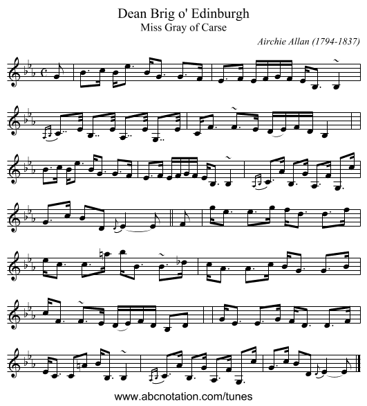 Dean Brig o' Edinburgh - staff notation