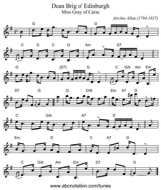 Dean Brig o' Edinburgh - staff notation