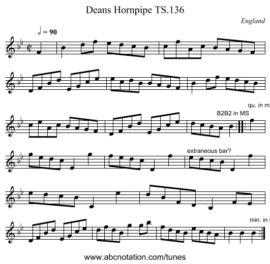 Deans Hornpipe TS.136 - staff notation