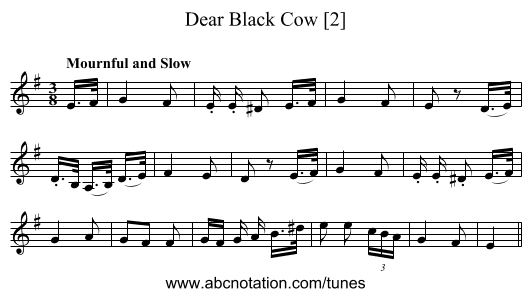 Dear Black Cow [2] - staff notation
