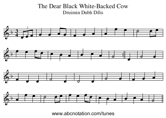 Dear Black White-Backed Cow, The - staff notation