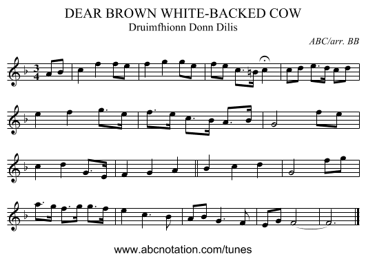 DEAR BROWN WHITE-BACKED COW - staff notation