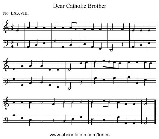 Dear Catholic Brother - staff notation