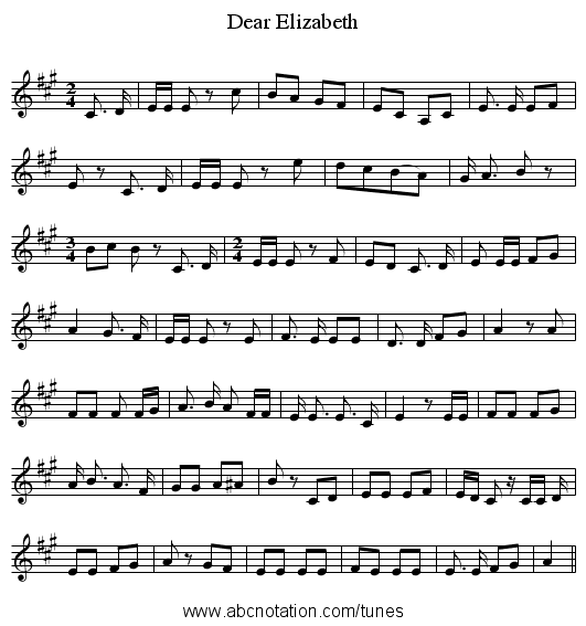 Dear Elizabeth - staff notation